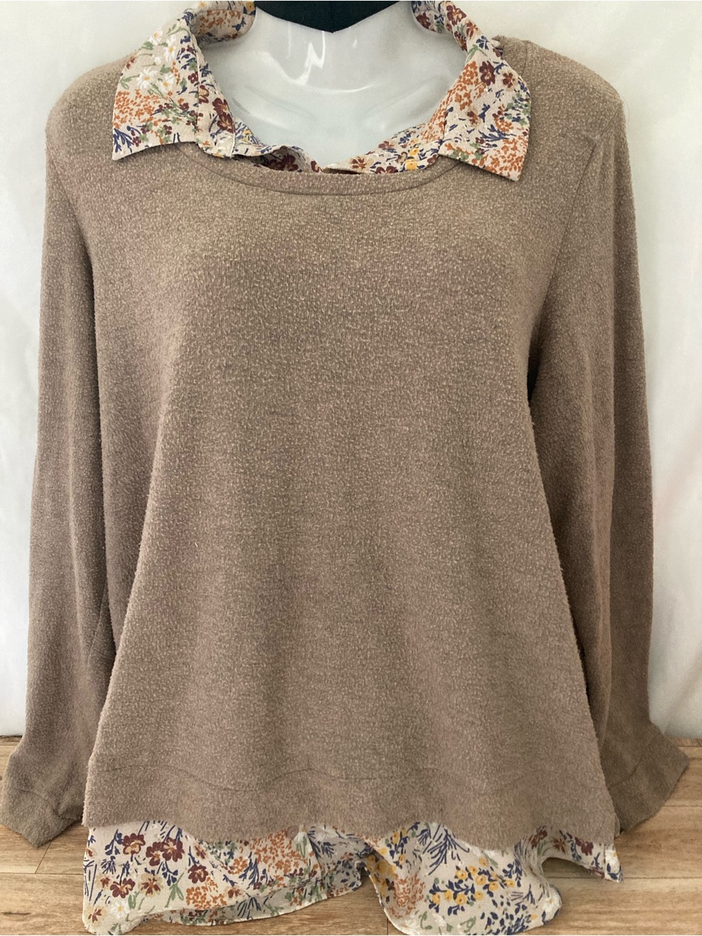 Faith and Joy Layered Floral Sweater Top Women’s Large Boho Cottagecore